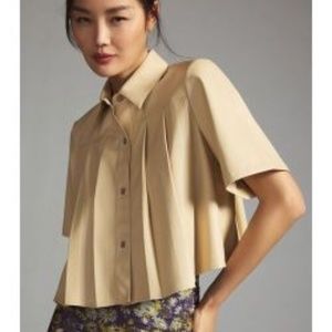 Maeve Pleated Faux Leather Shirt (SOLD OUT on Anthro)